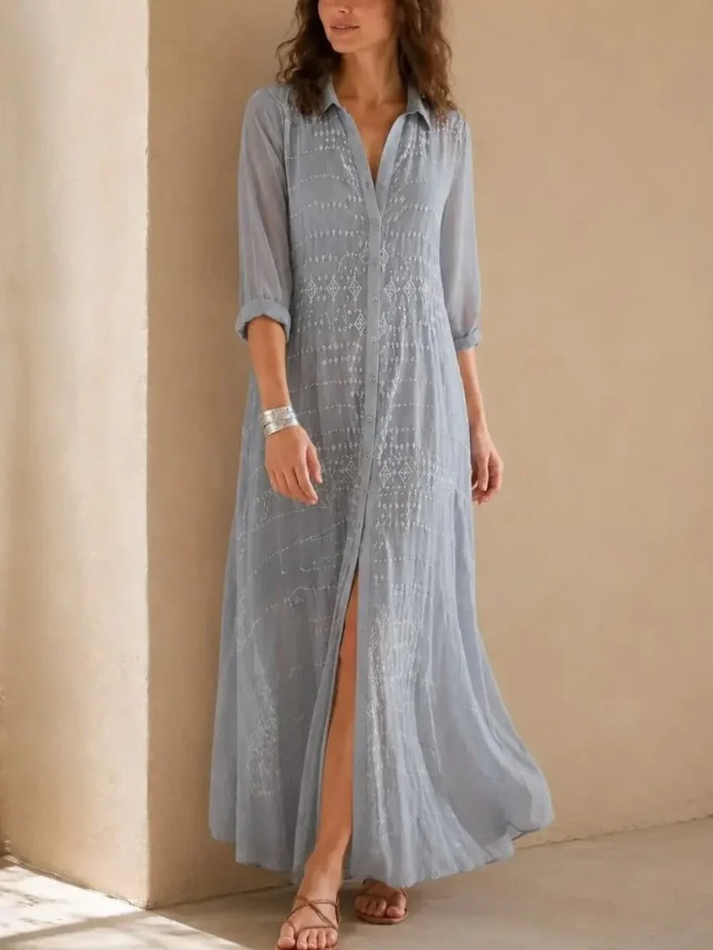 Soft Surroundings Ibiza Maxi Dress L Petite Georgette Sheer Embroidery No Slip